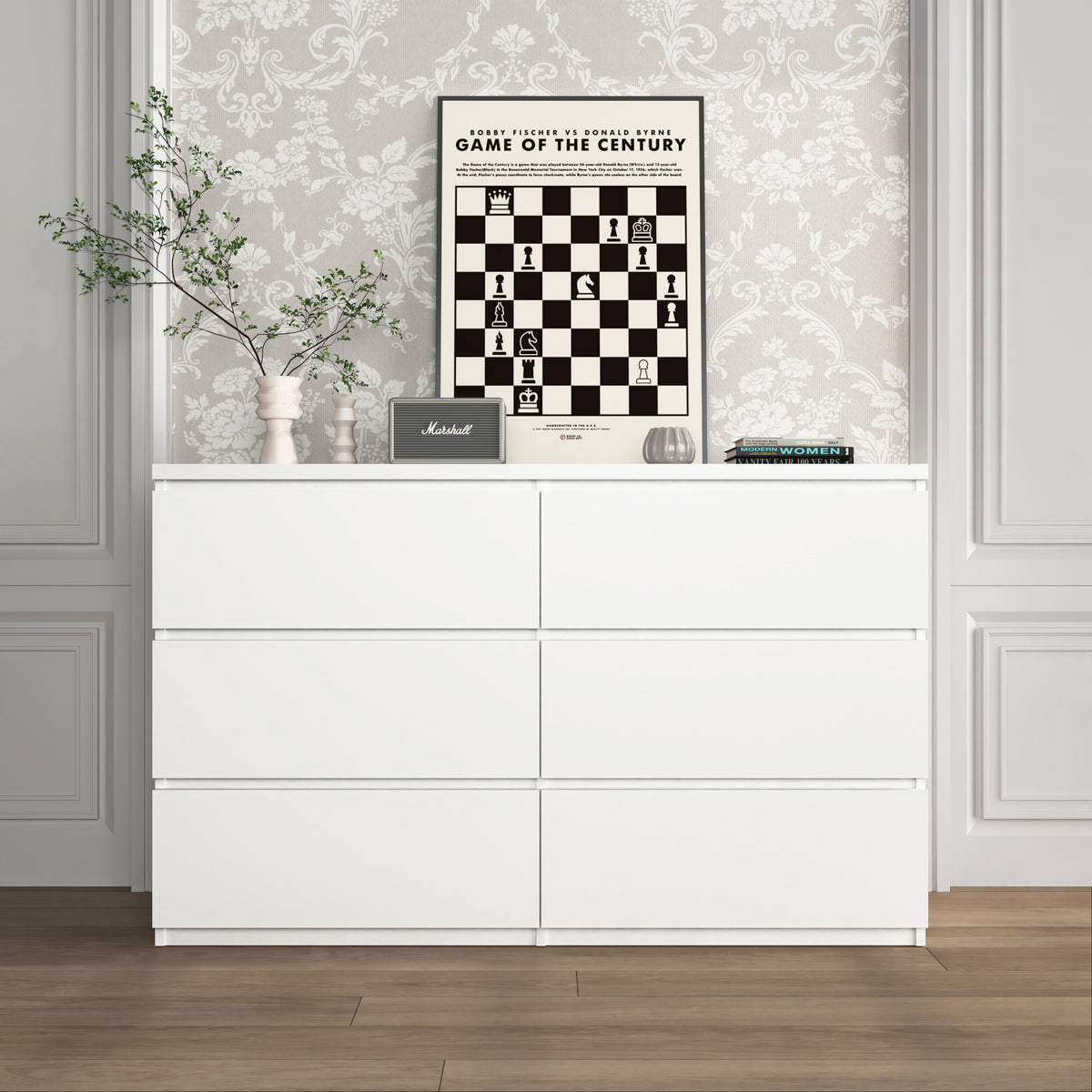 6-Drawer Wide Storage Dresser – White