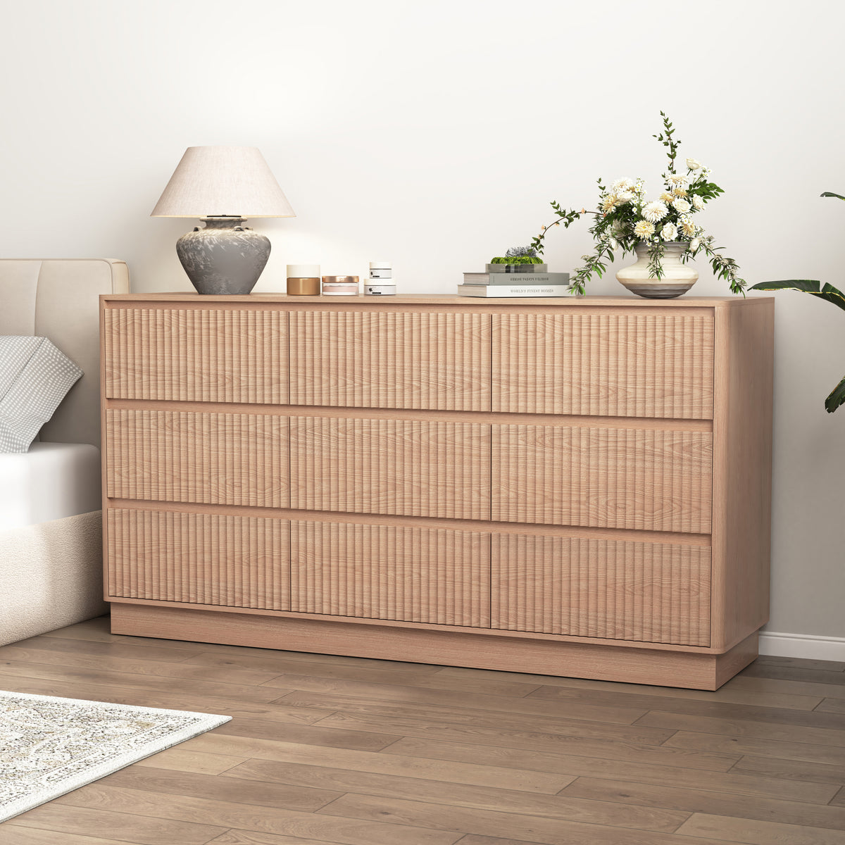 9-Drawer Wide Wave Dresser – Natural