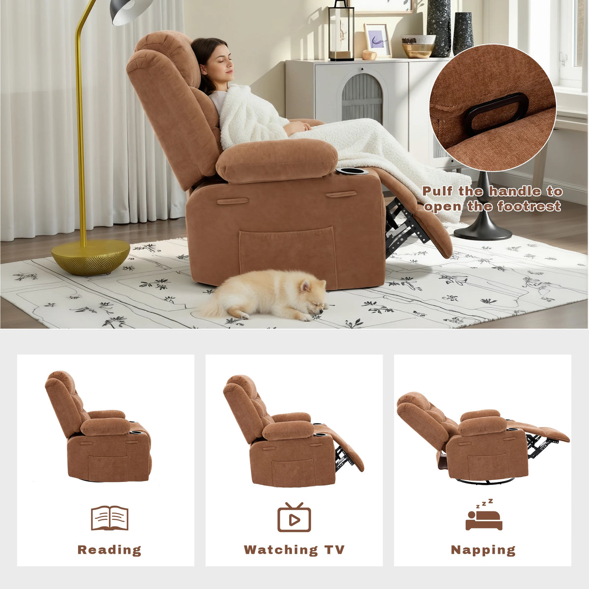 Chenille Swivel Rocker Recliner Chair
