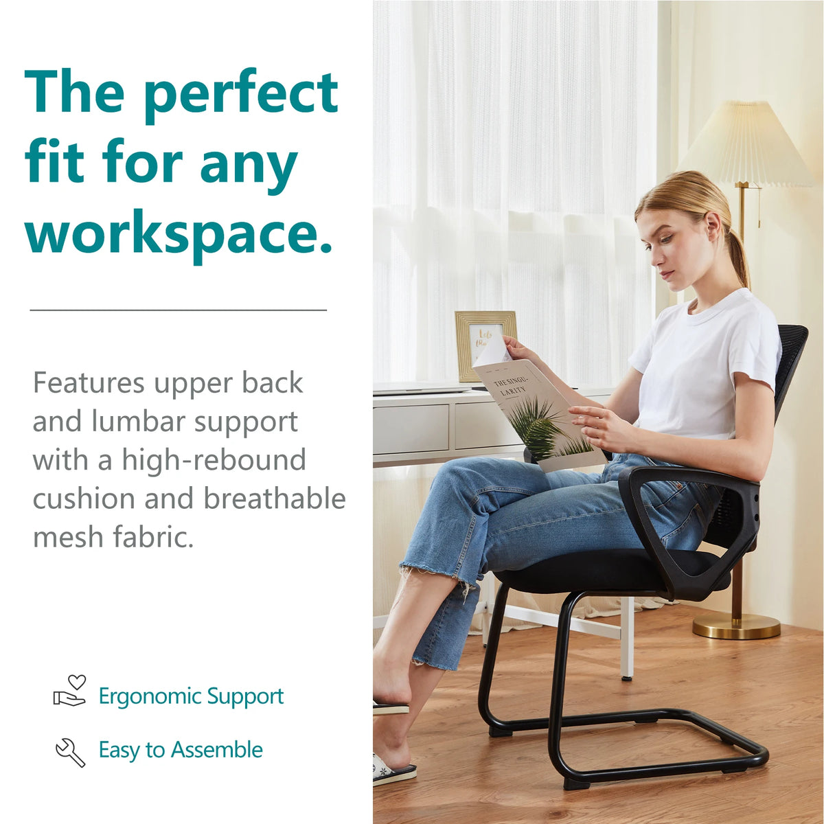 JHK Office Chair without Wheels, Mesh