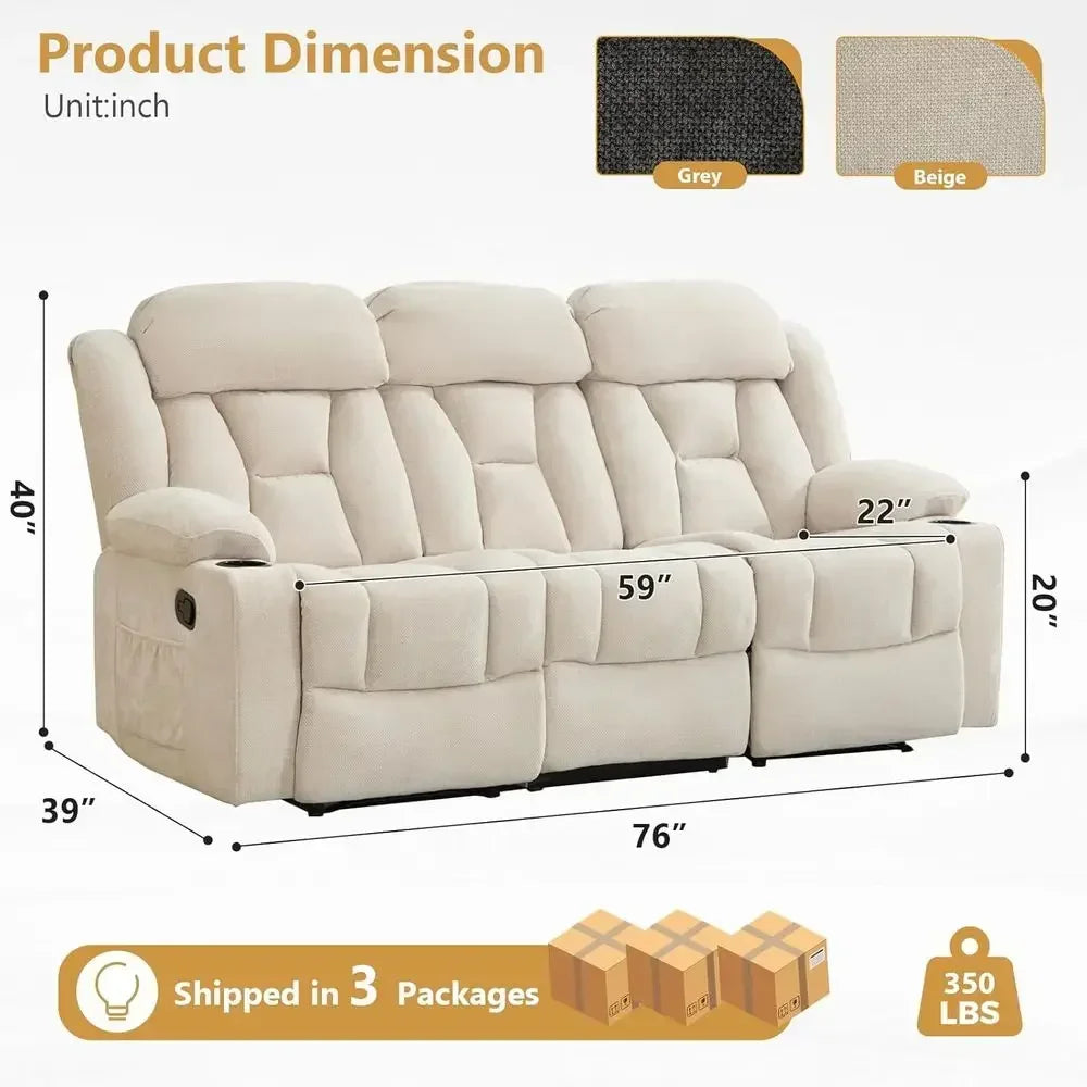 Chenille Reclining 3-Seat Sofa