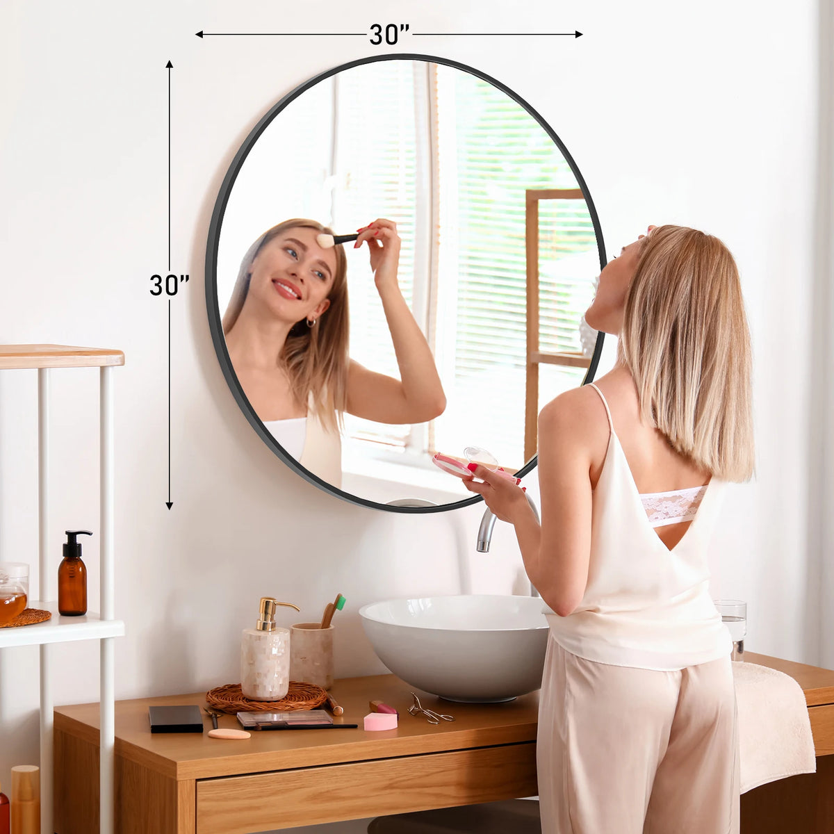 JHK Round Metal Framed Wall Mirror