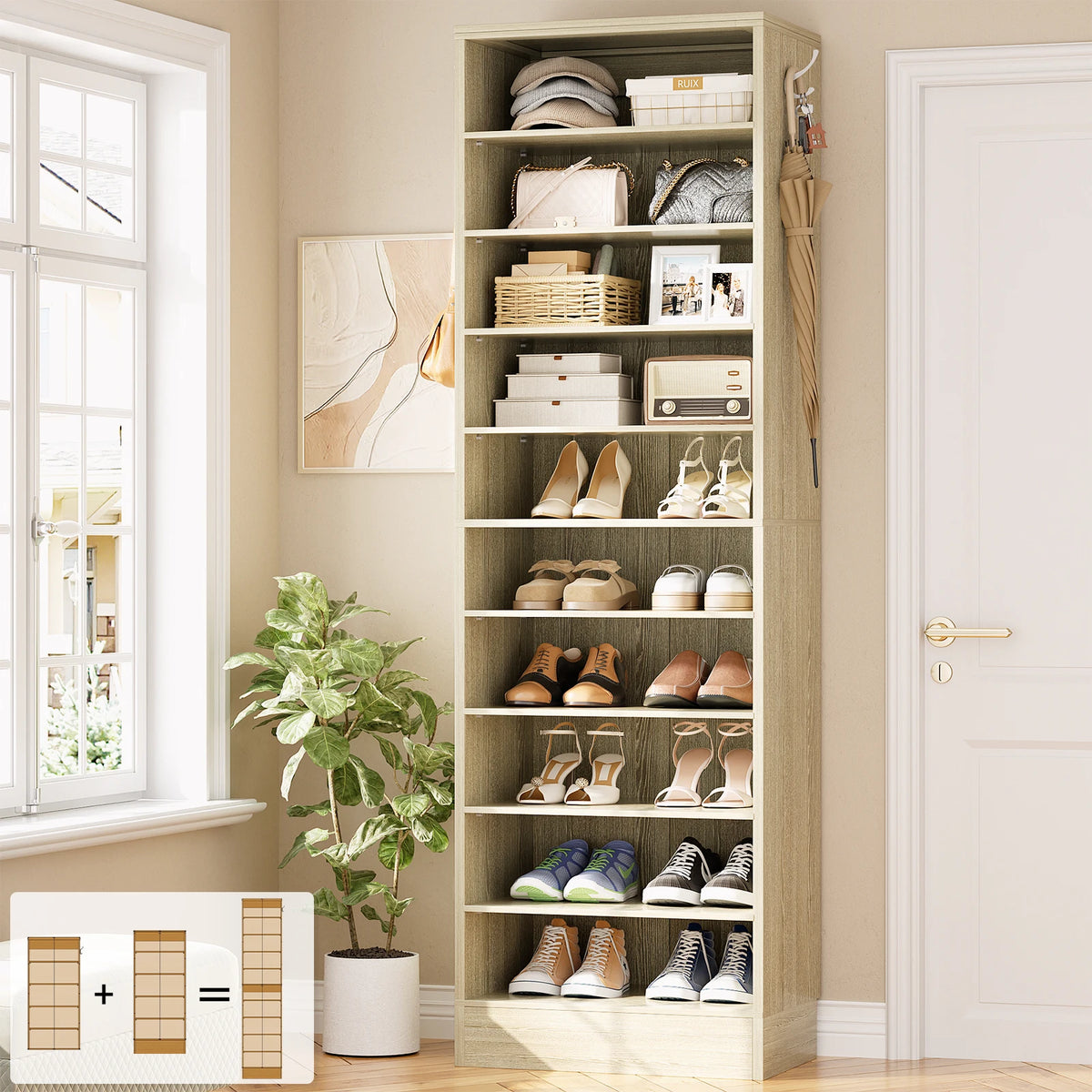 10-Tier Narrow Wood Shoe Rack