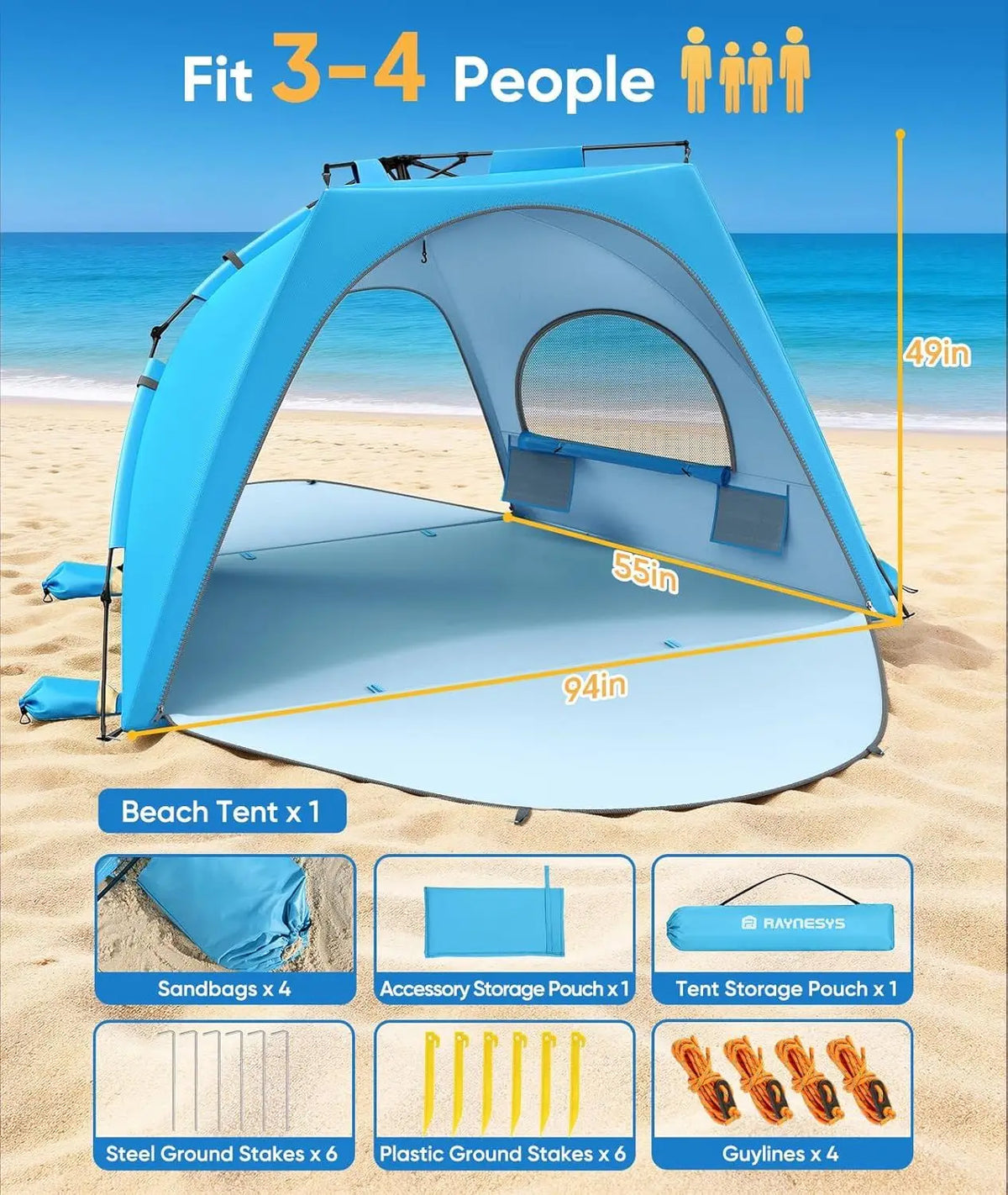 Pop-Up Beach Tent Sun Shelter (5-6 Person)