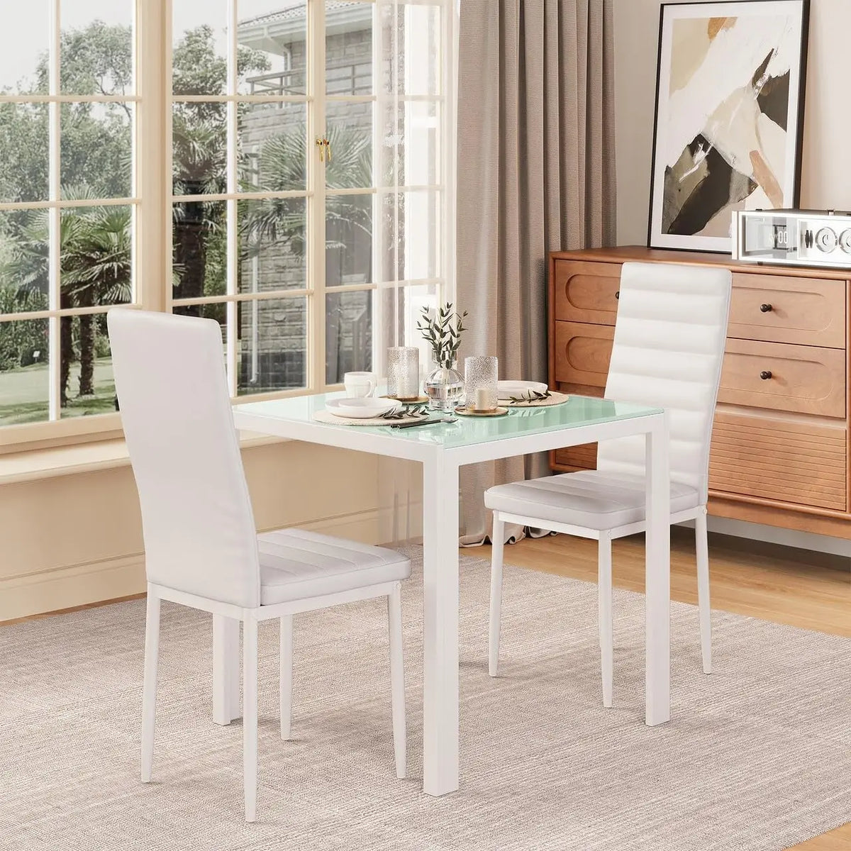3-Piece Glass Dining Table Set for 2