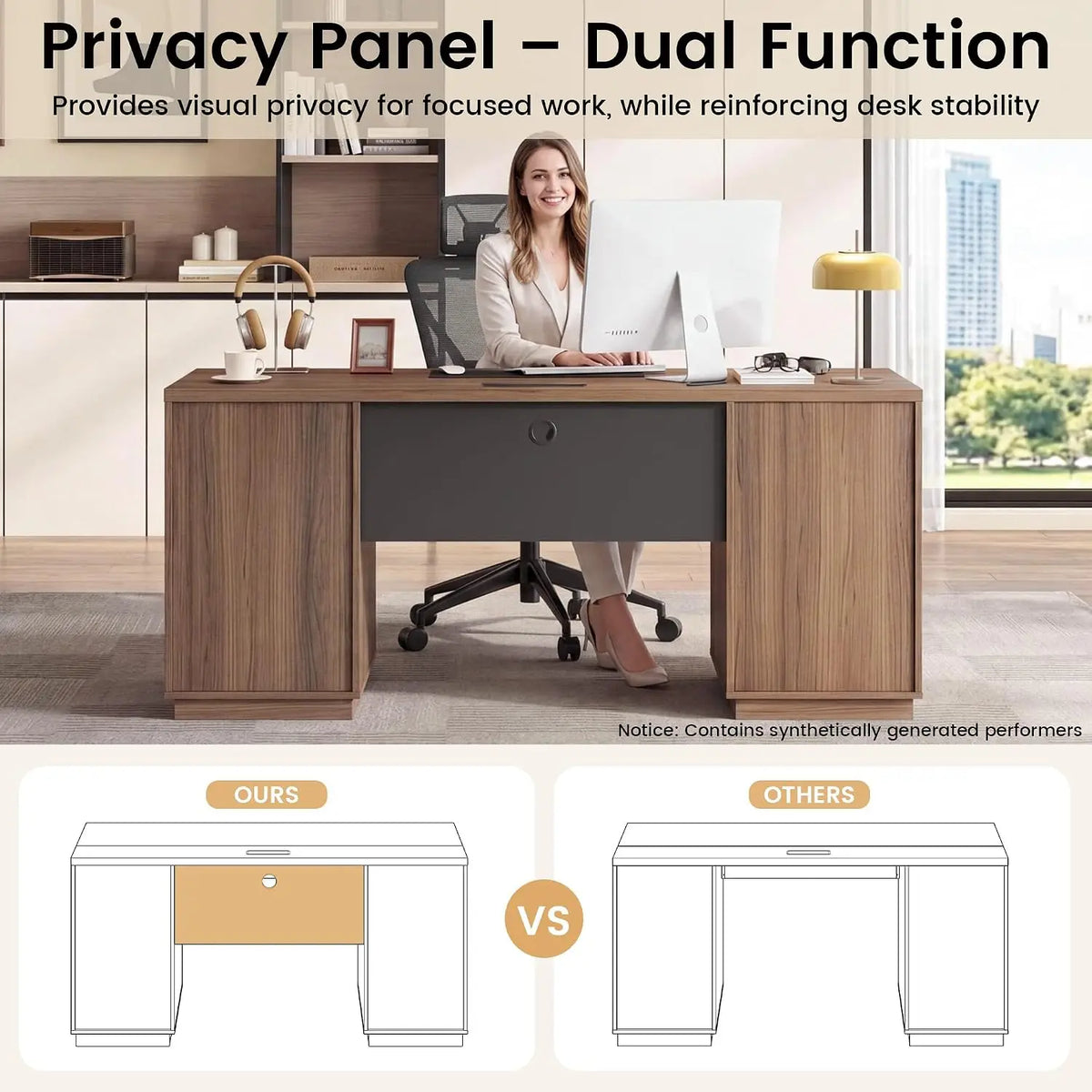 63" Executive Computer Desk with 7 Drawers