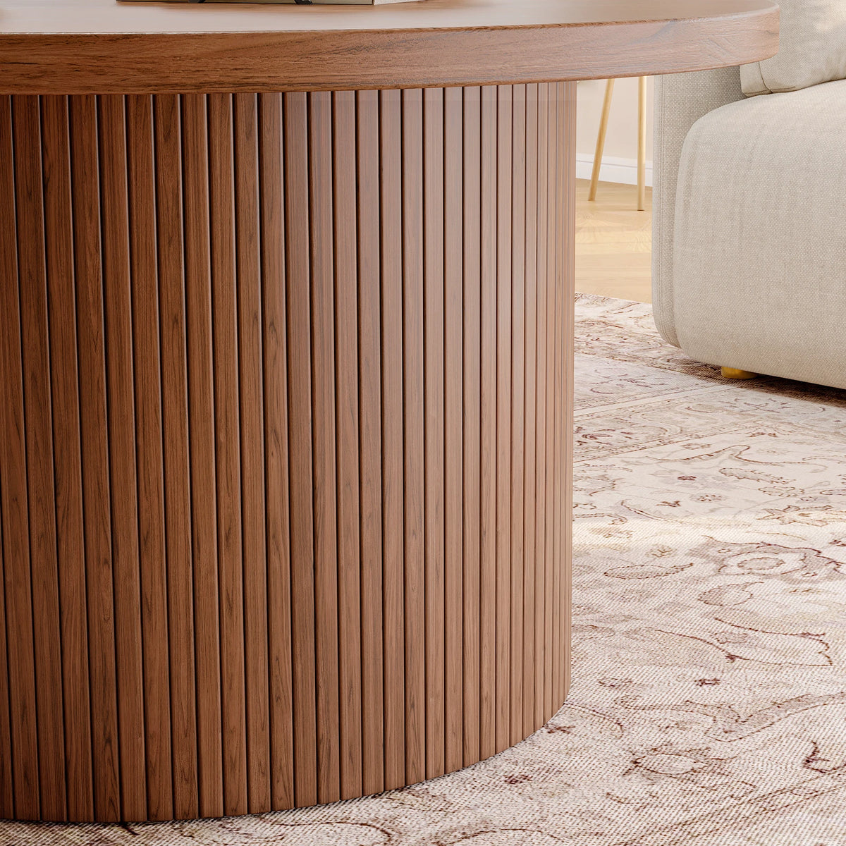 Tambour Round Coffee Table, Walnut