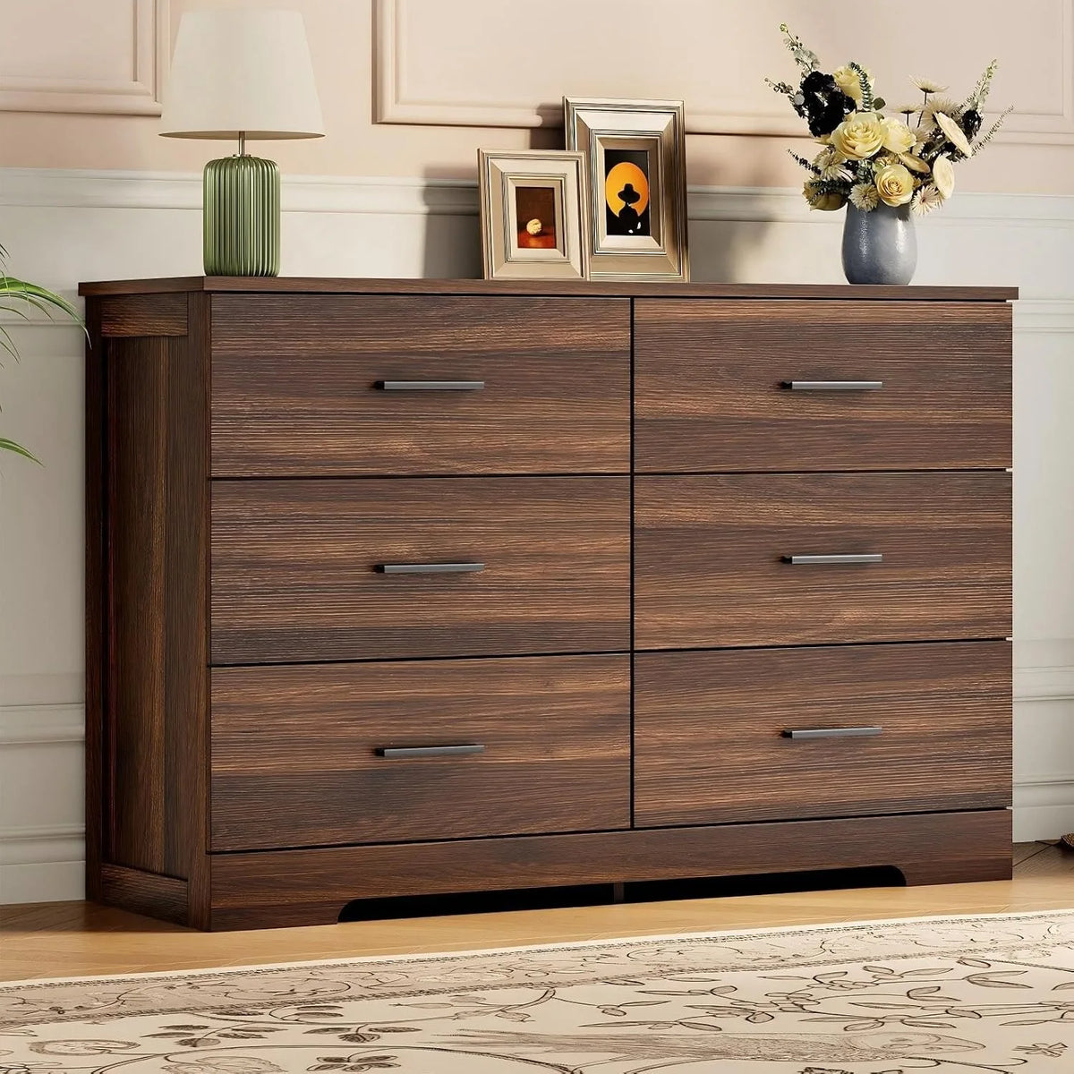 6-Drawer Wood Dresser with Metal Handles