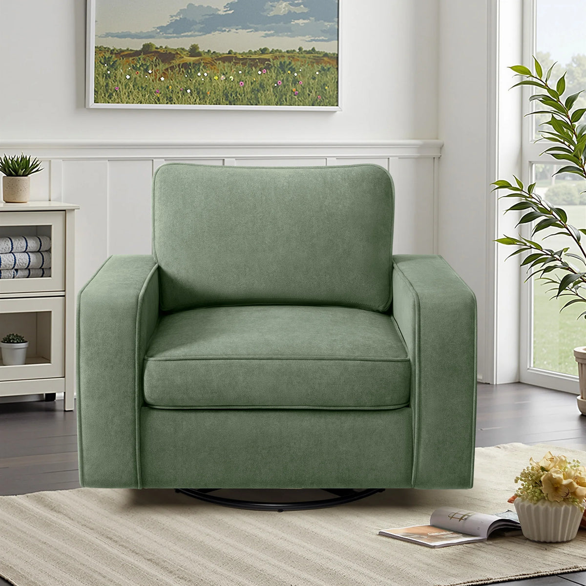 KERDOM 360° Swivel Accent Chair, PU Leather