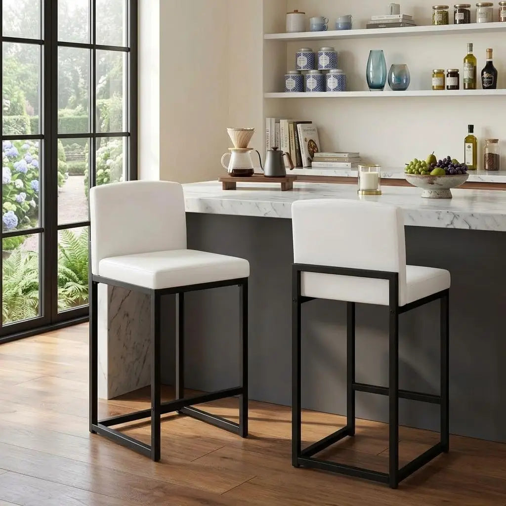 Faux Leather Counter Height Bar Stools, Set of 2