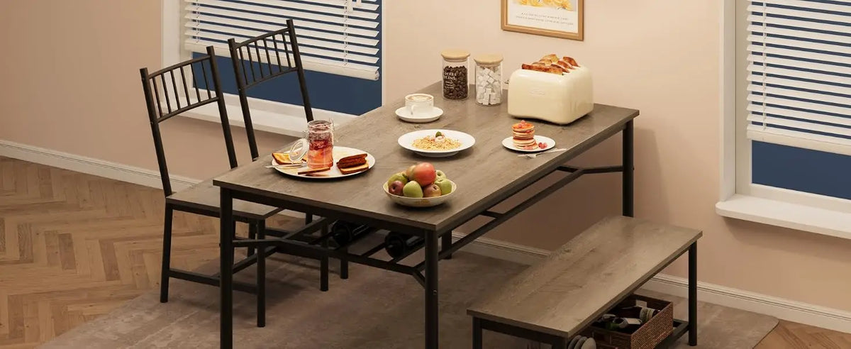 Dining Table Set for 4 with Bench & Storage