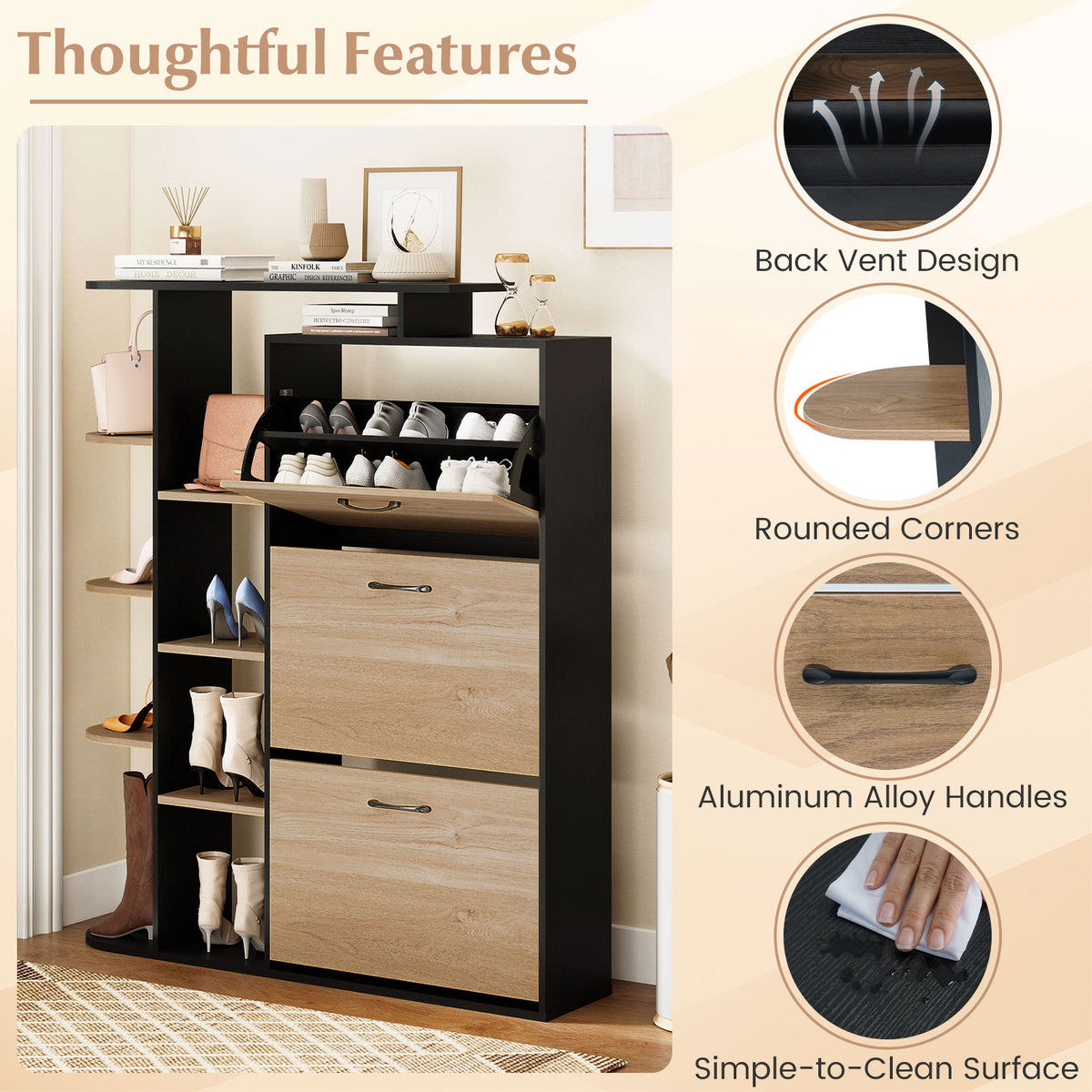 Shoe Cabinet with Open Shelves