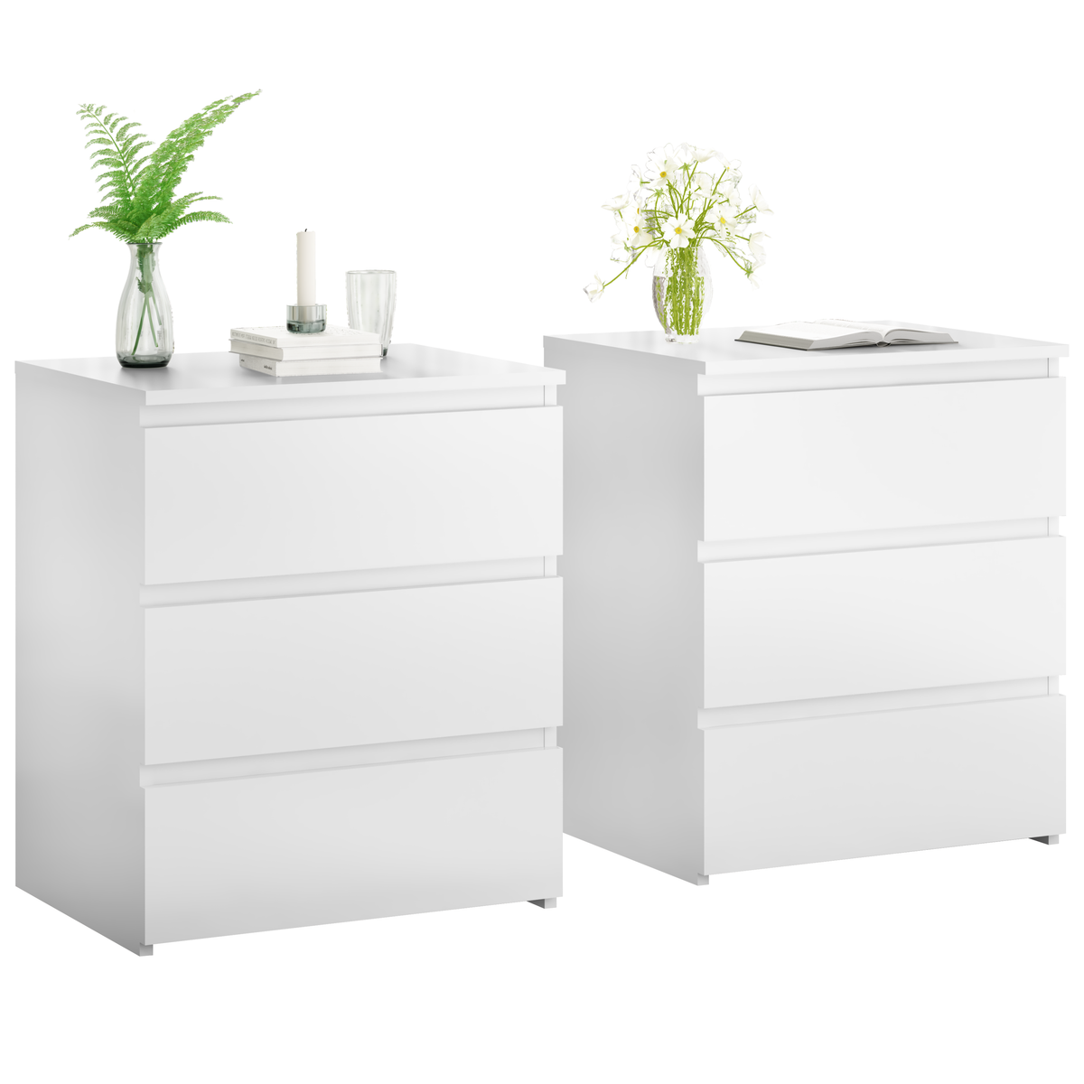 3-Drawer Nightstands, Set of 2 – White