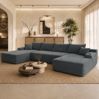 126" Cloud U-Shape Sectional Sofa – Grey Corduroy