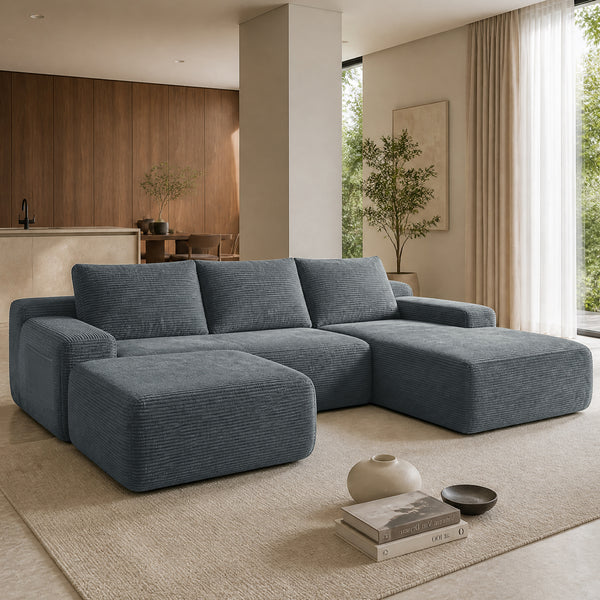 97" Cloud U-Shape Sectional – Grey Corduroy (Right)