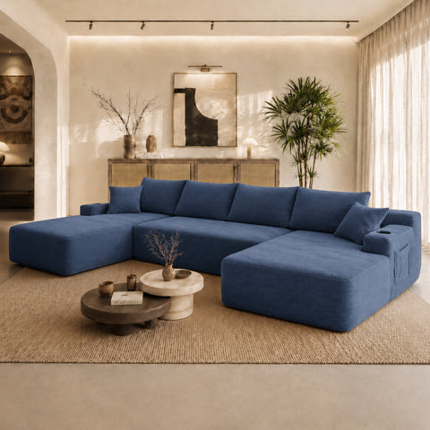 126" Cloud U-Shape Sectional Sofa – Blue Corduroy
