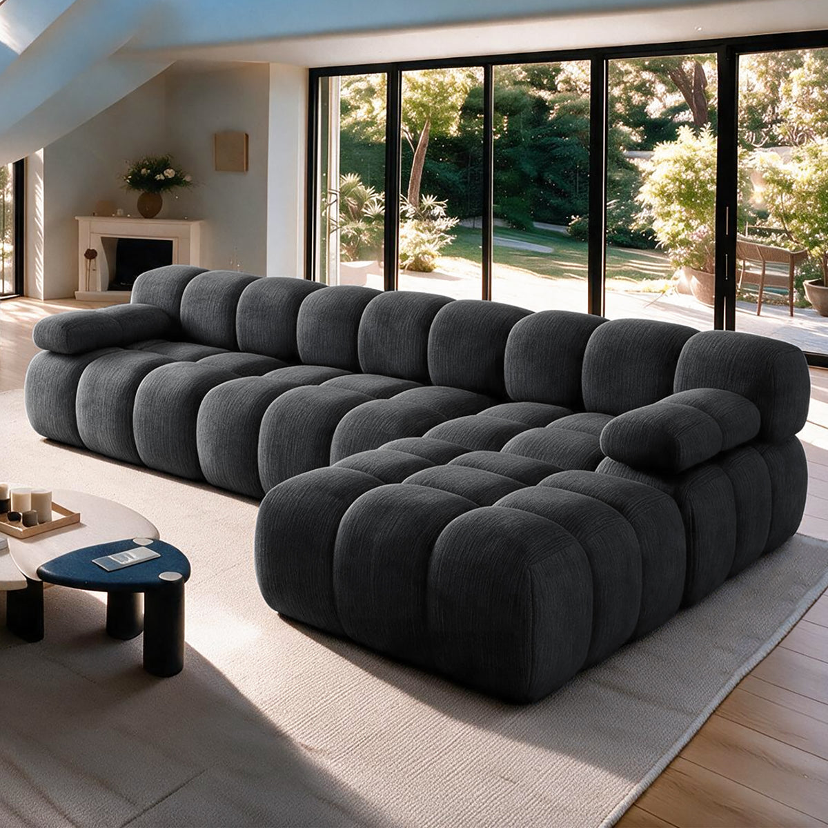 118" L-Shaped Puff Modular Sectional Sofa