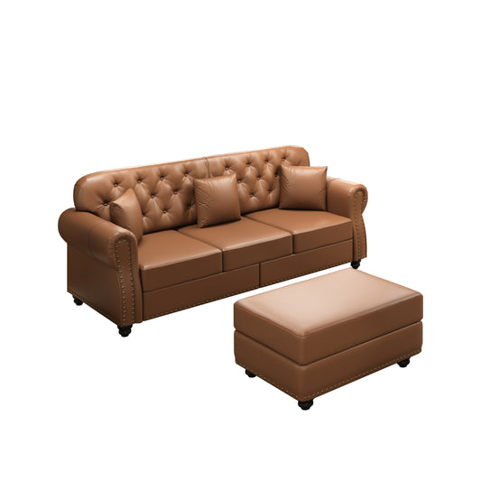 83" Chesterfield Faux Leather Sofa – Brown