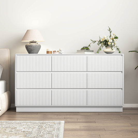 9-Drawer Wide Wave Dresser – White