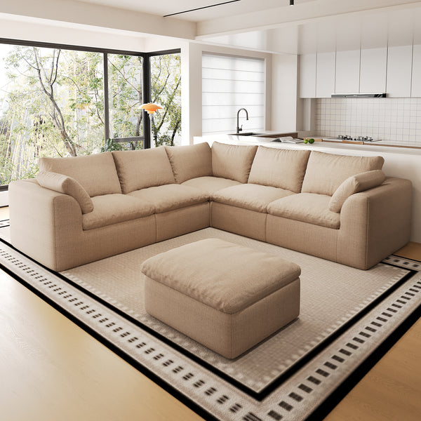 108" Compressed Cloud V-Shape Sectional with Ottoman