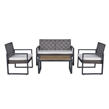 4-Piece Rattan Patio Set with Acacia Table – Brown
