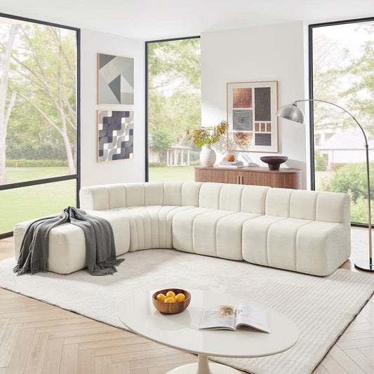 Semi-Curved Chenille Modular Sectional with Ottoman – Beige