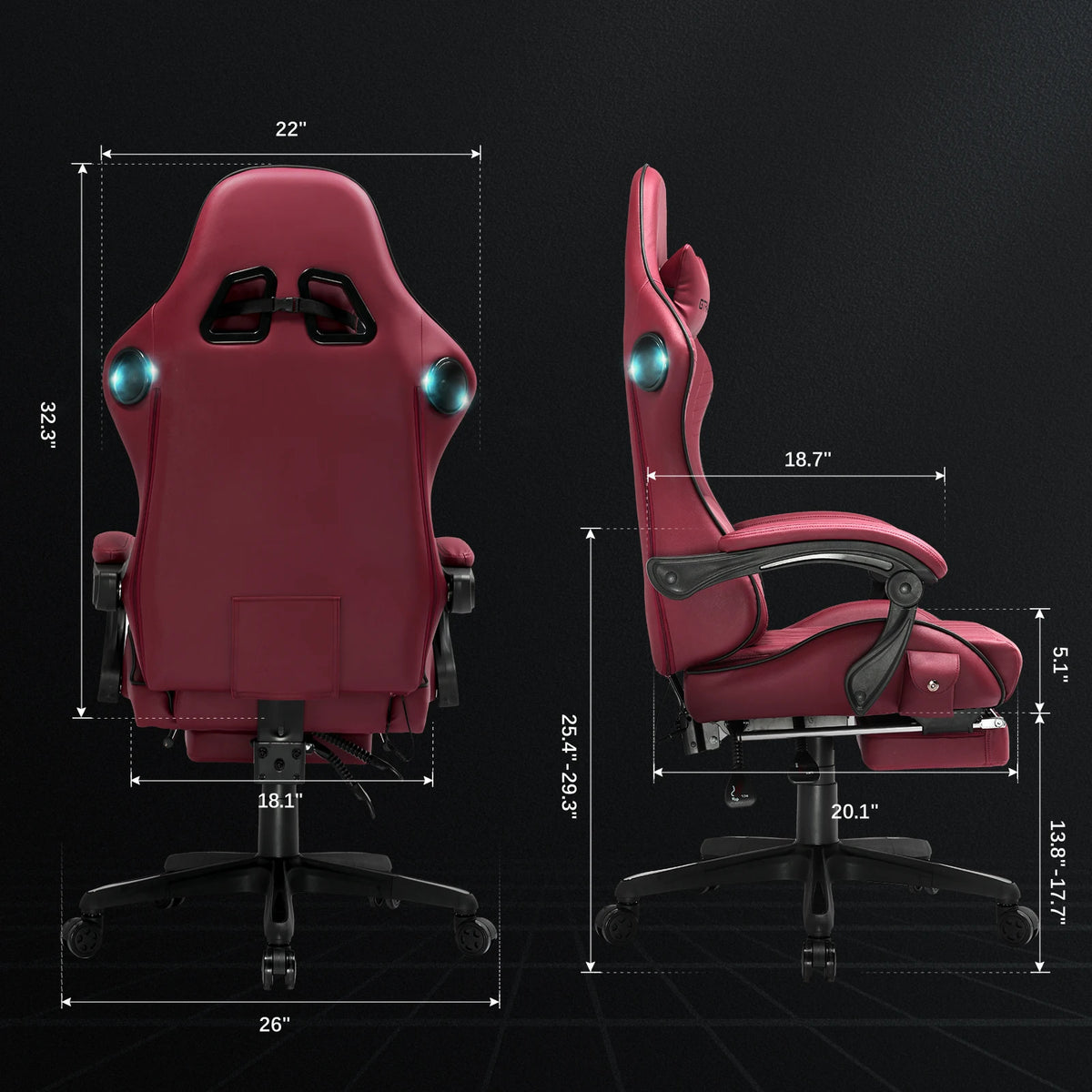 GTPLAYER Gaming Chair with Speakers & Footrest