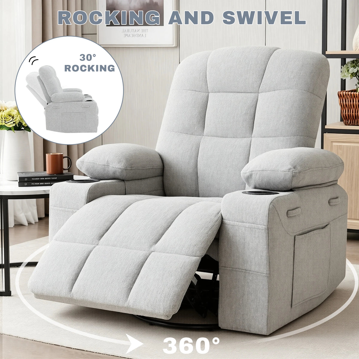 Swivel Rocker Recliner with Massage & Heat