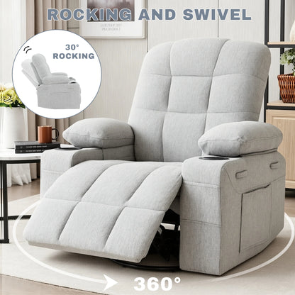 Swivel Rocker Recliner with Massage & Heat