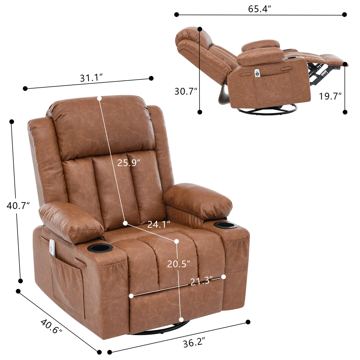 Swivel Rocker Recliner with Massage & Heat