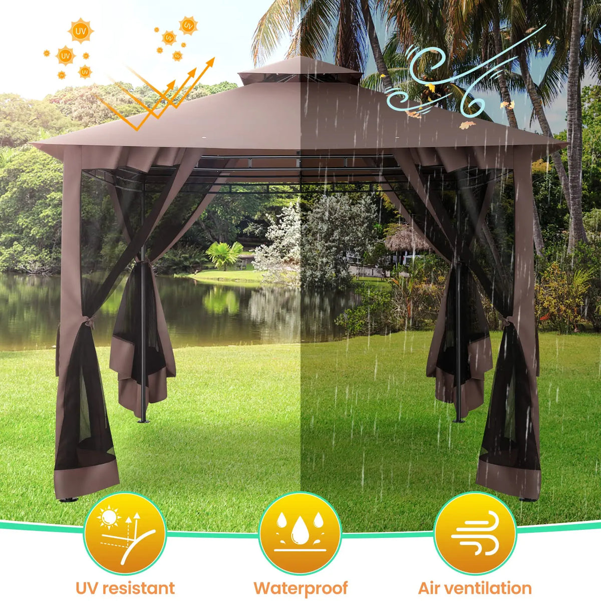 10x10 Heavy Duty Gazebo with Curtains