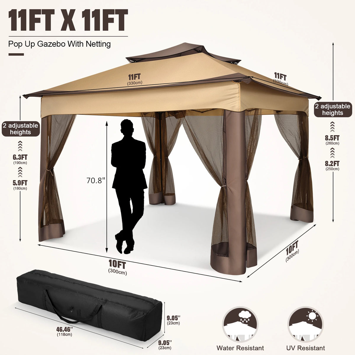11x11 Pop-Up Gazebo with Mosquito Netting