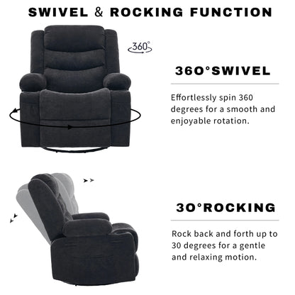Chenille Swivel Rocker Recliner with Cup Holders