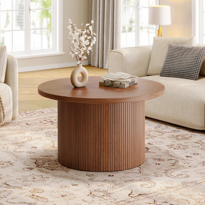 Tambour Round Coffee Table, Walnut