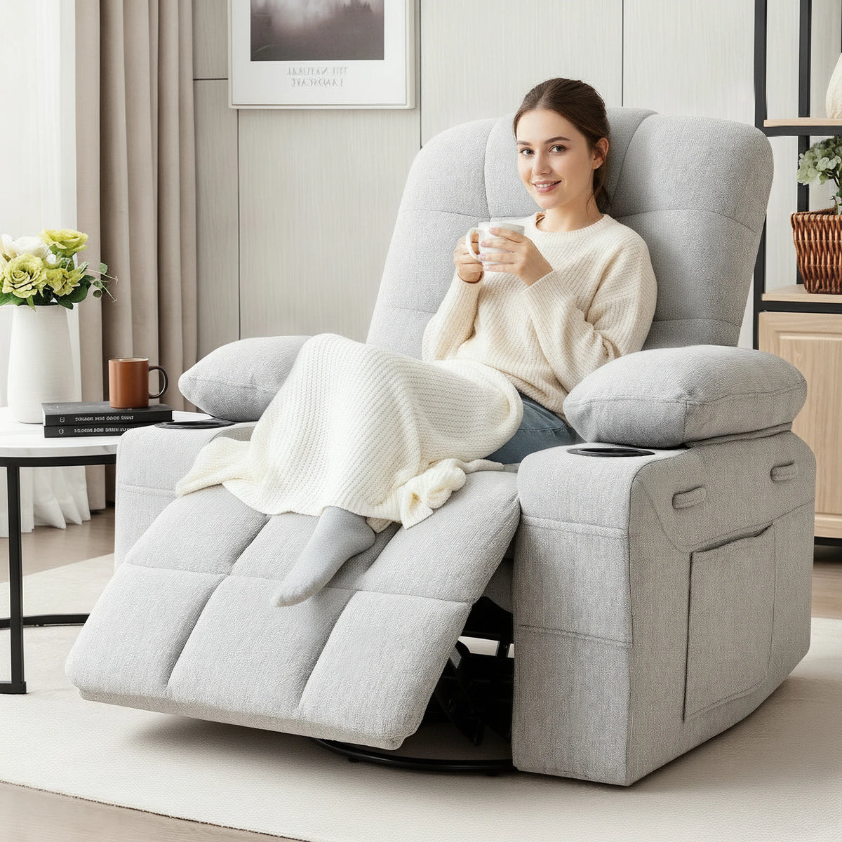 Swivel Rocker Recliner with Massage & Heat