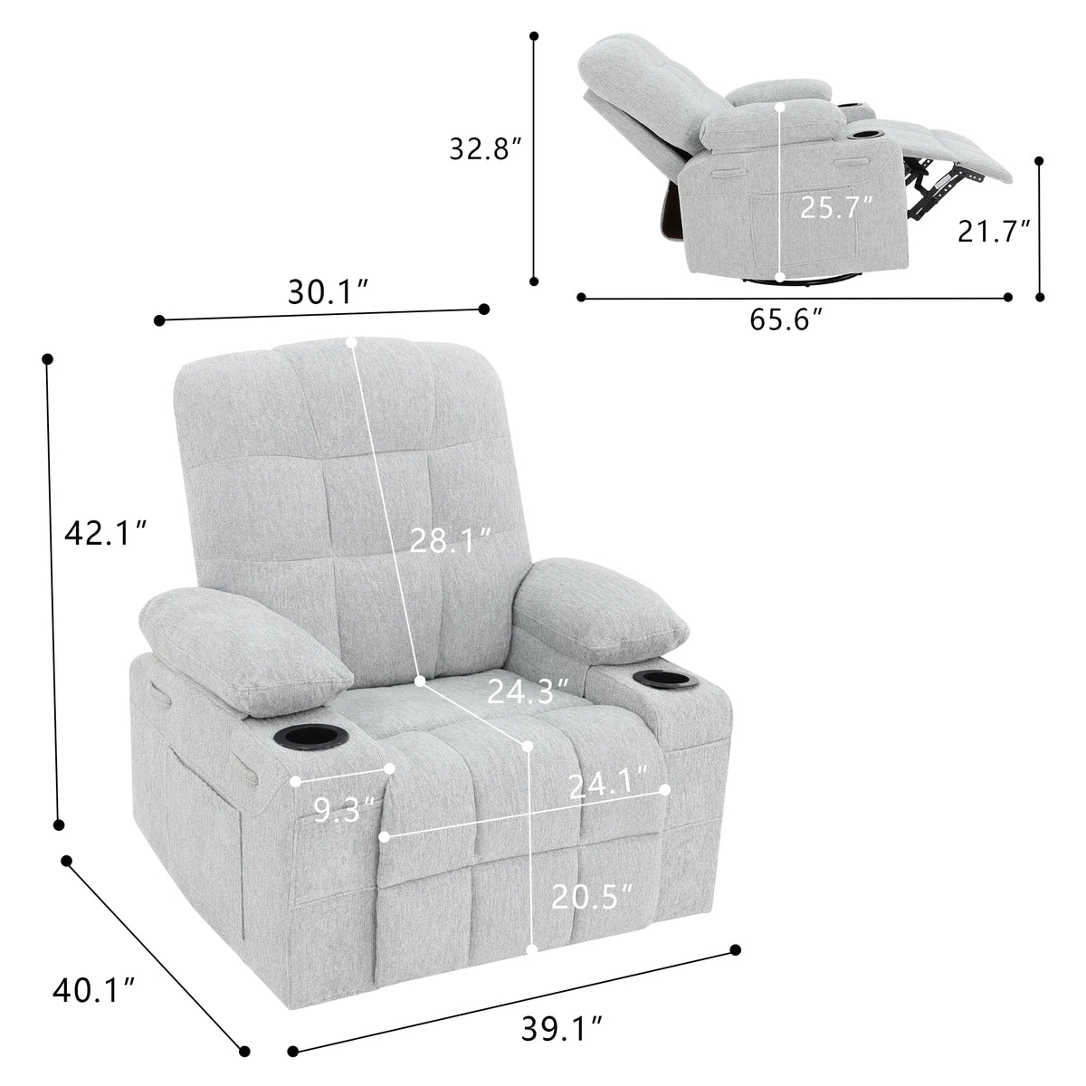 Swivel Rocker Recliner with Massage & Heat