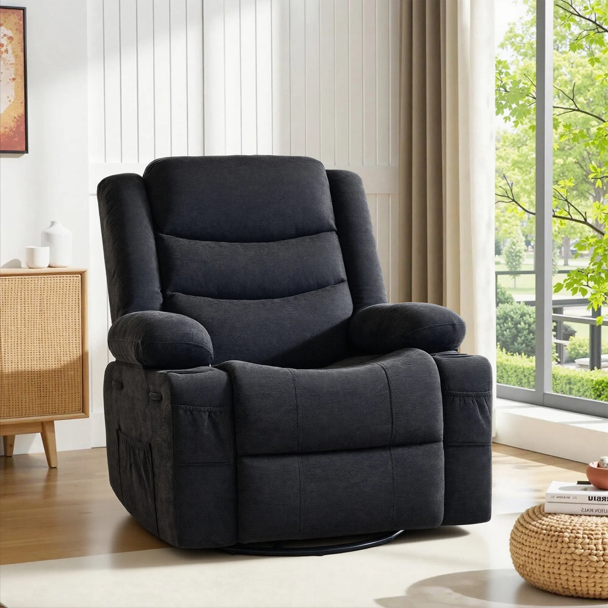 Chenille Swivel Rocker Recliner with Cup Holders