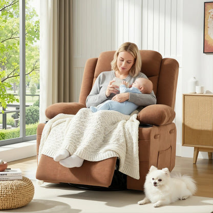 Chenille Swivel Rocker Recliner with Cup Holders