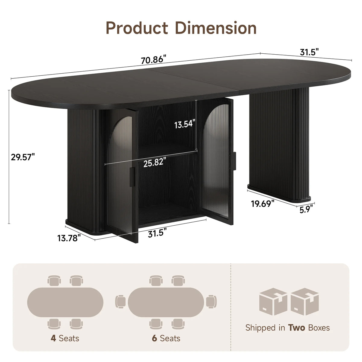 70" Oval Dining Table with LED & Storage