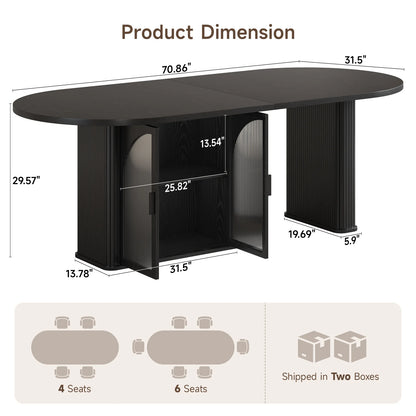 70" Oval Dining Table with LED & Storage