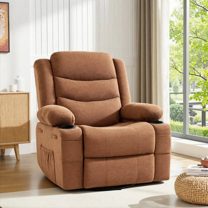 Chenille Swivel Rocker Recliner with Cup Holders
