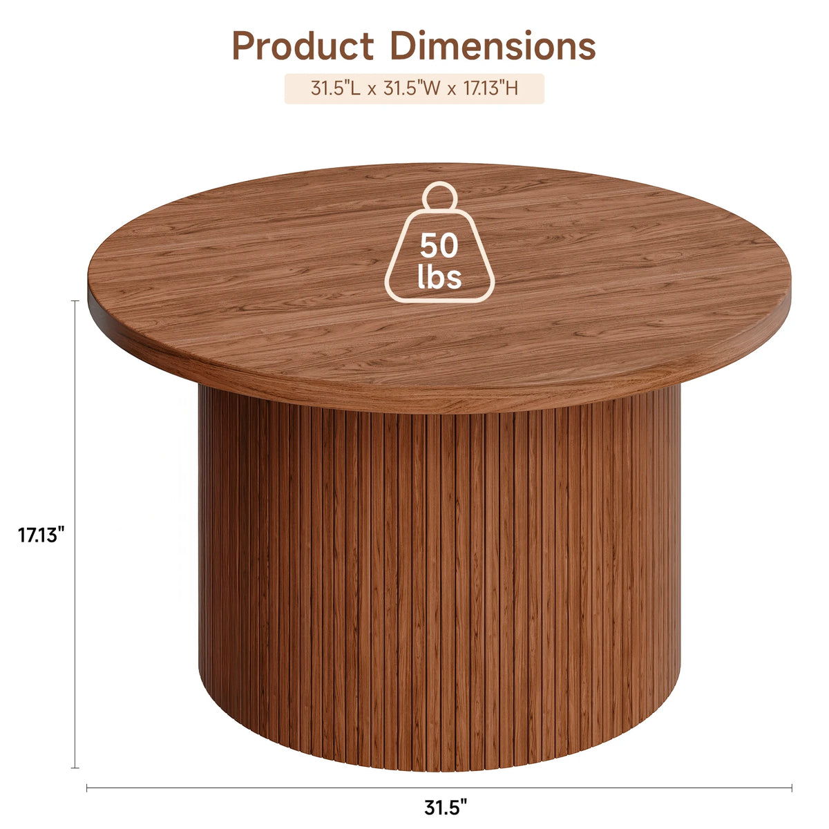 Tambour Round Coffee Table, Walnut