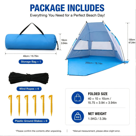 Portable Beach Sun Shade Tent (3 Person)