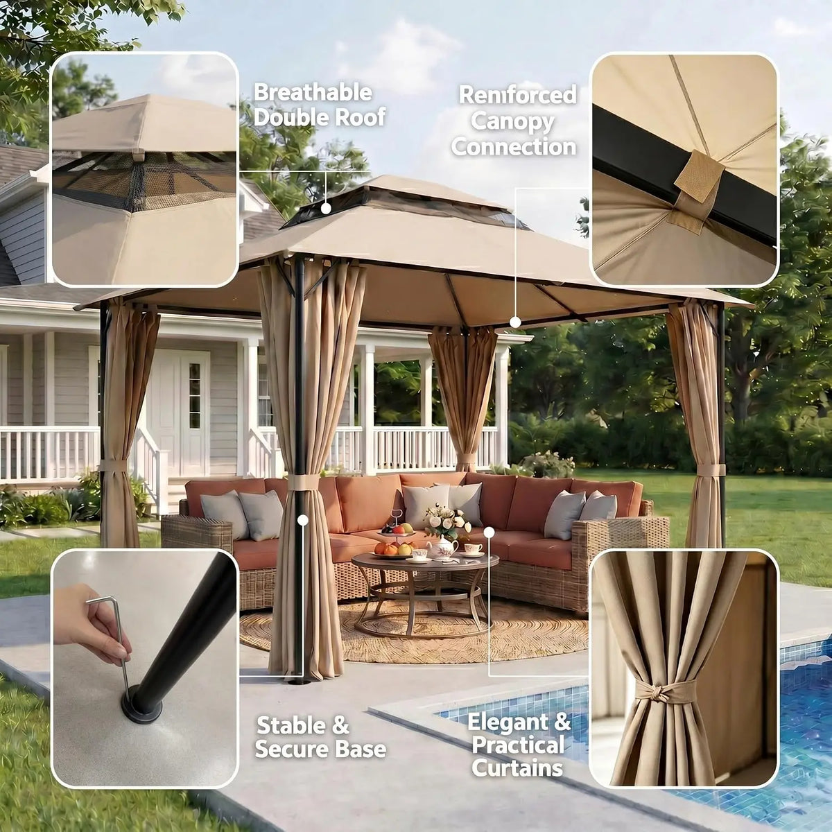 10x10 Heavy Duty Gazebo with Curtains