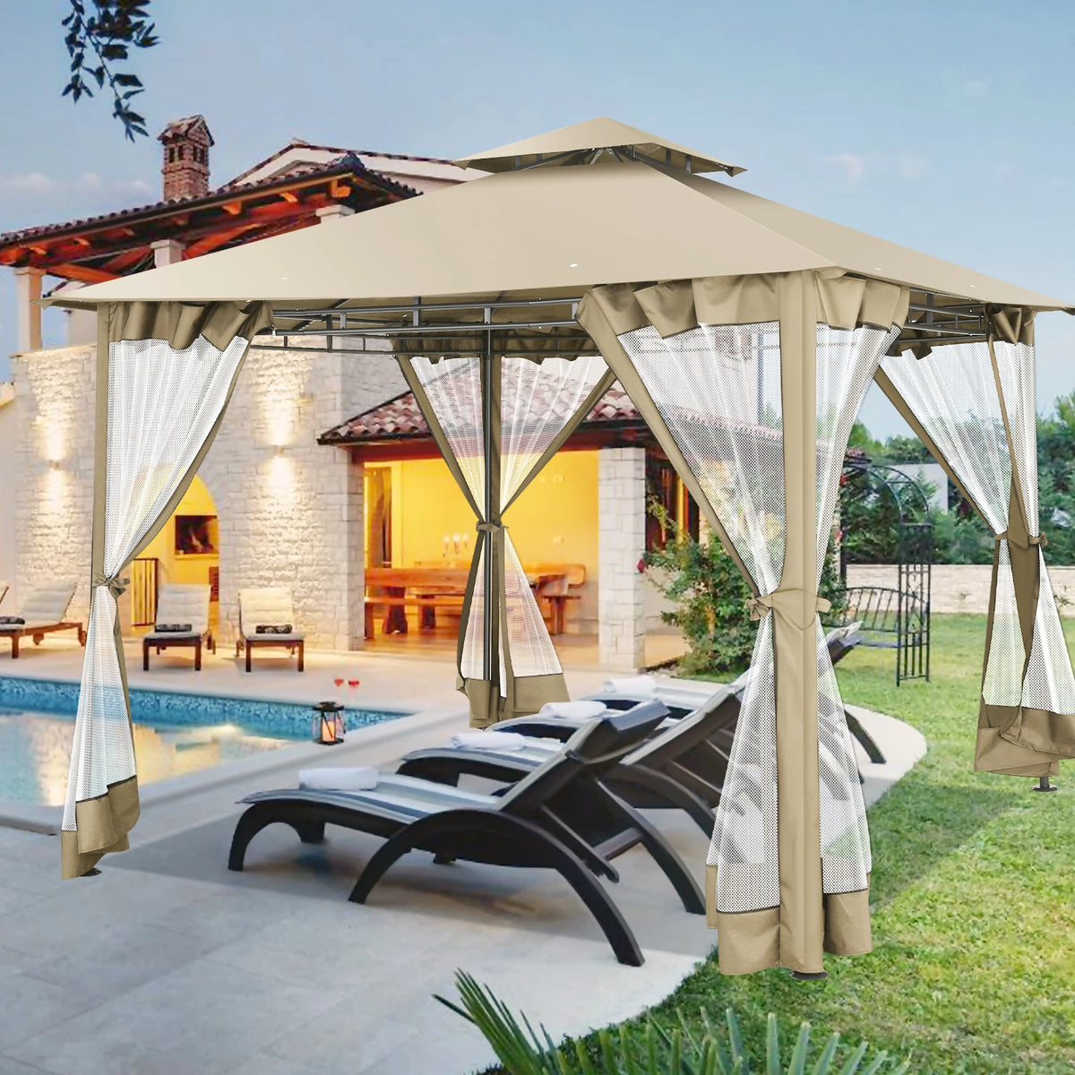 10x10 Heavy Duty Gazebo with Curtains