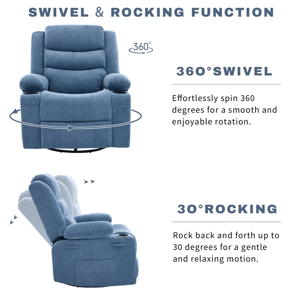 Chenille Swivel Rocker Recliner Chair