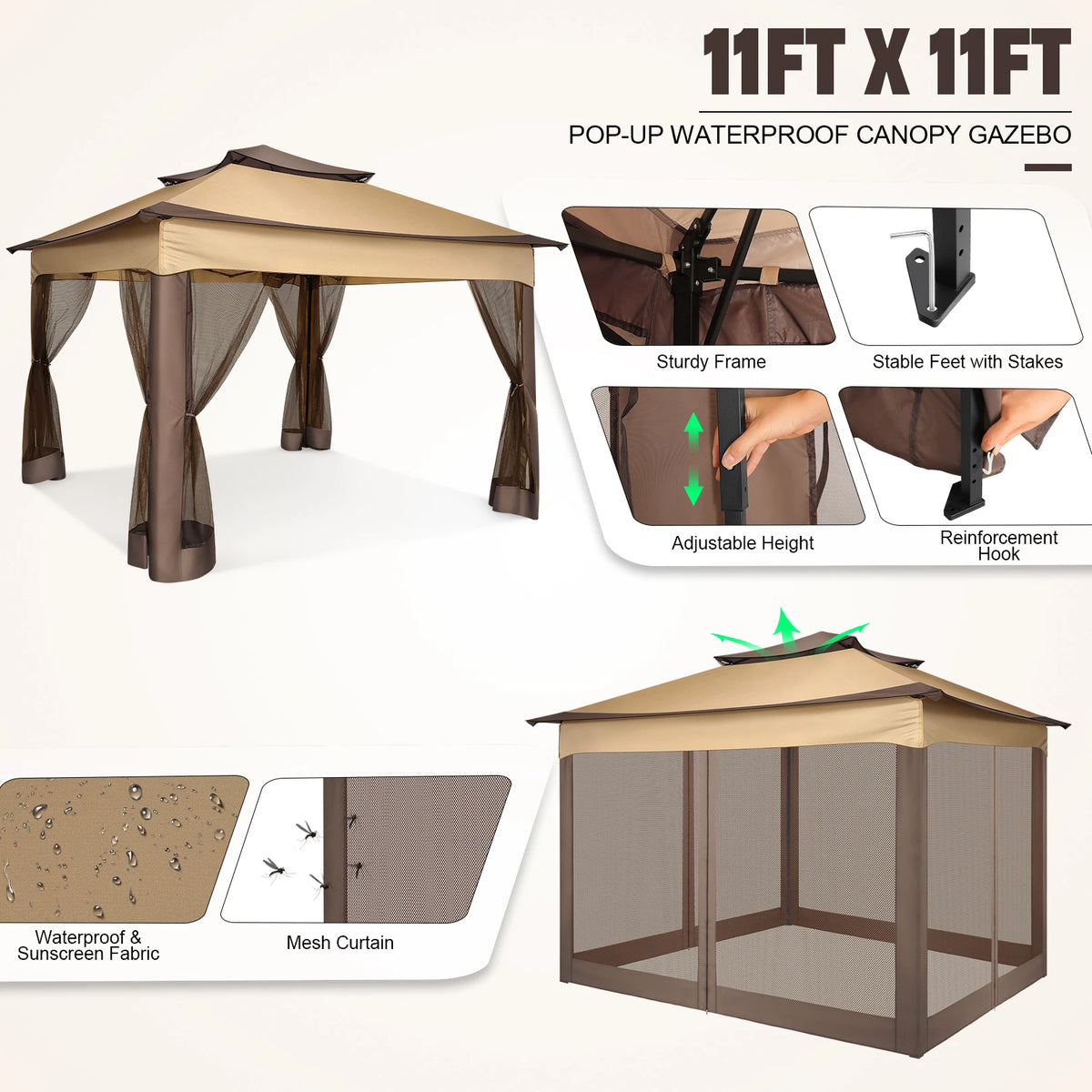 11x11 Pop-Up Gazebo with Mosquito Netting