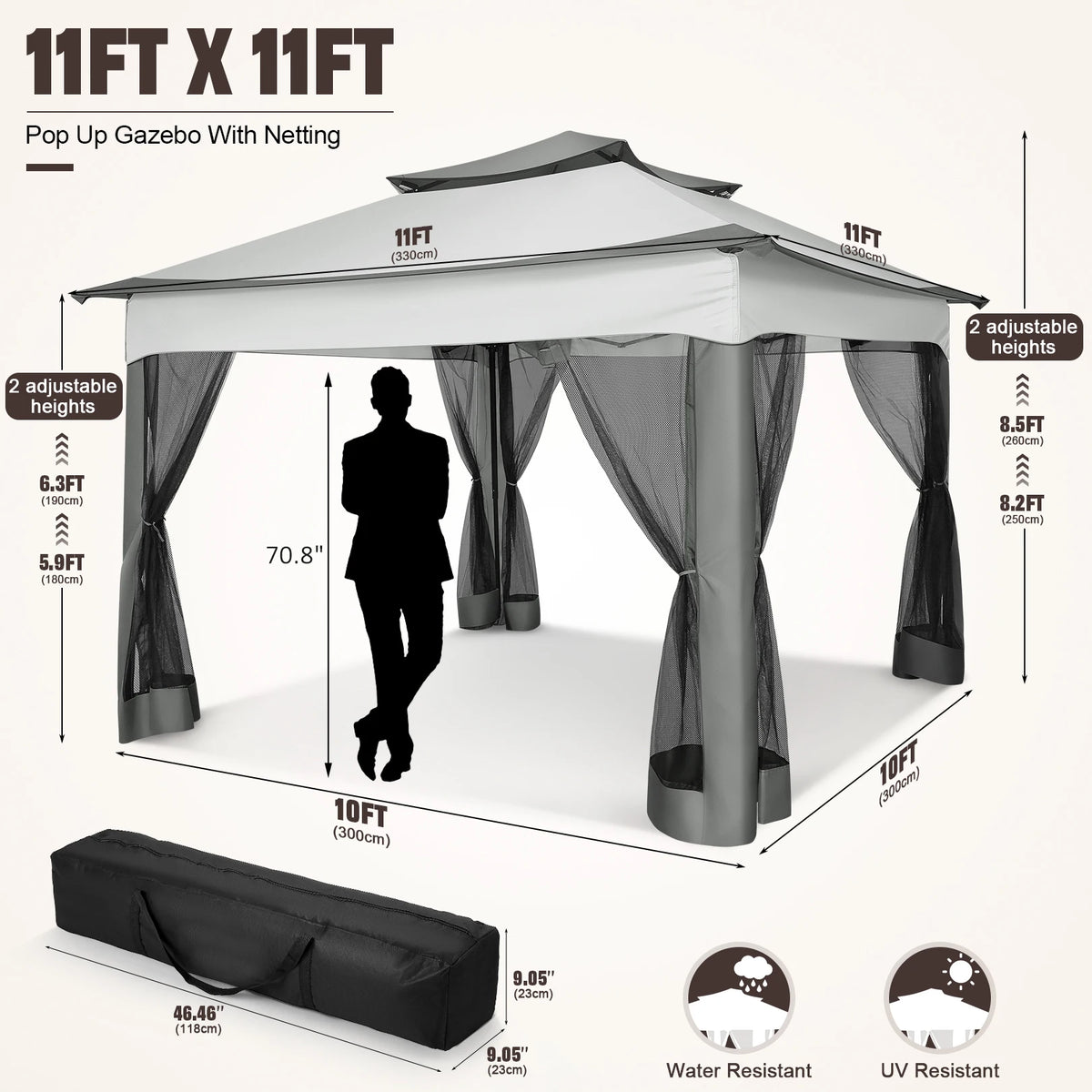 11x11 Pop-Up Gazebo with Mosquito Netting