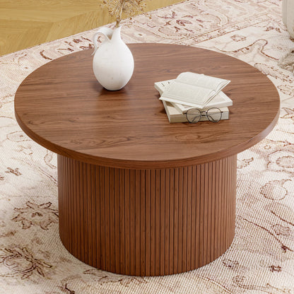 Tambour Round Coffee Table, Walnut