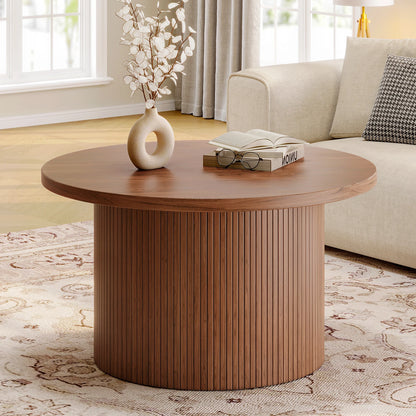 Tambour Round Coffee Table, Walnut